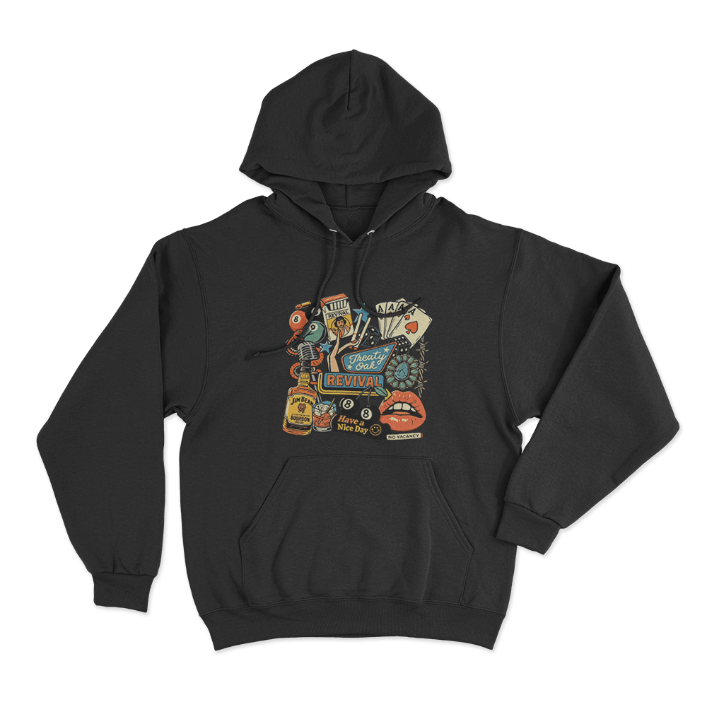 Treaty Oak Revival Collage Print Unisex Hoodie Black Treaty Oak Revival Collage Print Unisex Hoodie Black