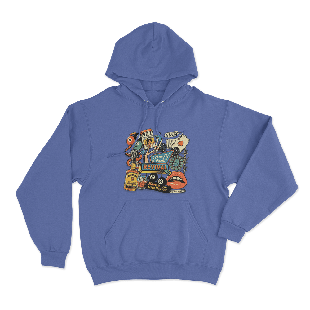 Treaty Oak Revival Collage Print Unisex Hoodie Blue Treaty Oak Revival Collage Print Unisex Hoodie Blue