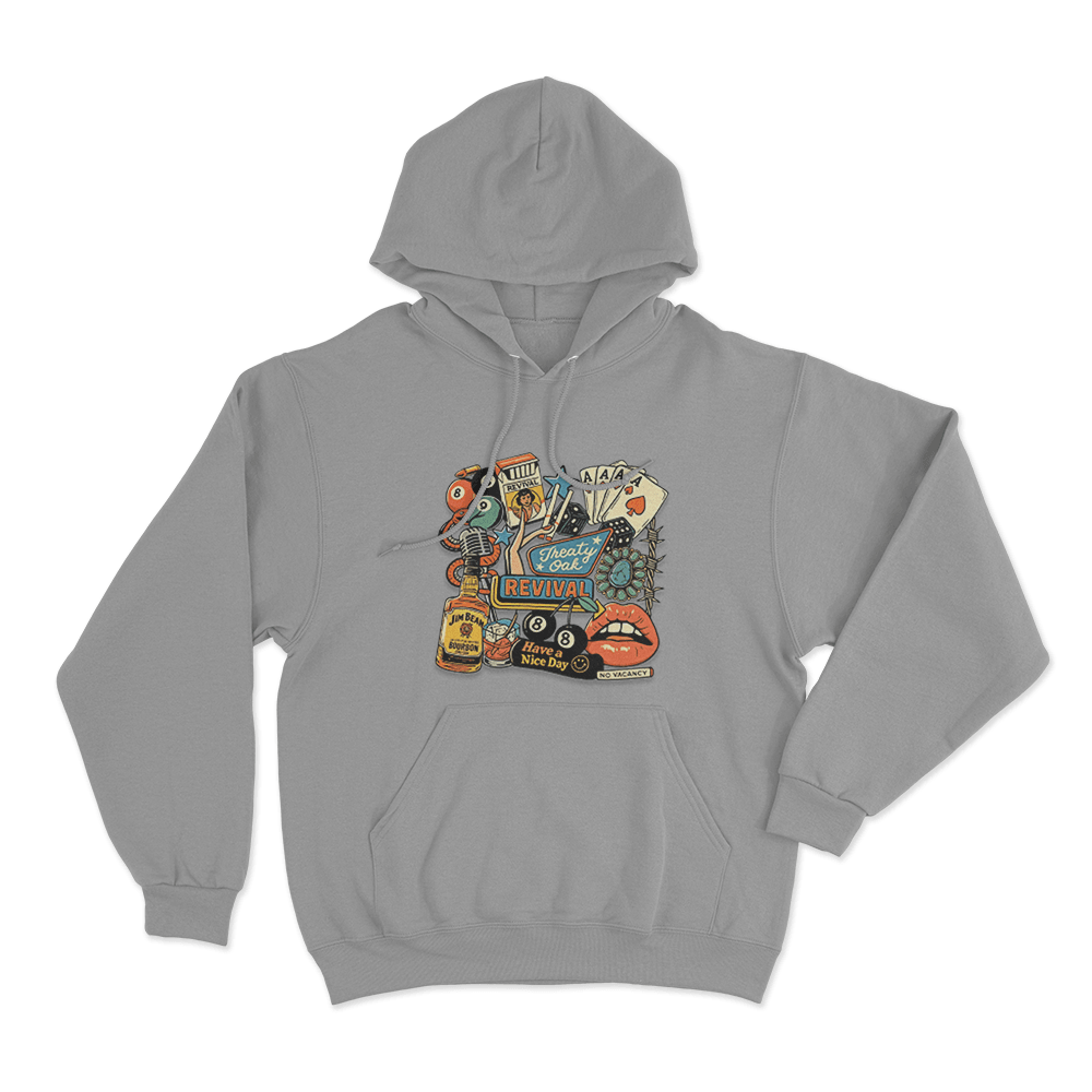 Treaty Oak Revival Collage Print Unisex Hoodie Grey Treaty Oak Revival Collage Print Unisex Hoodie Grey