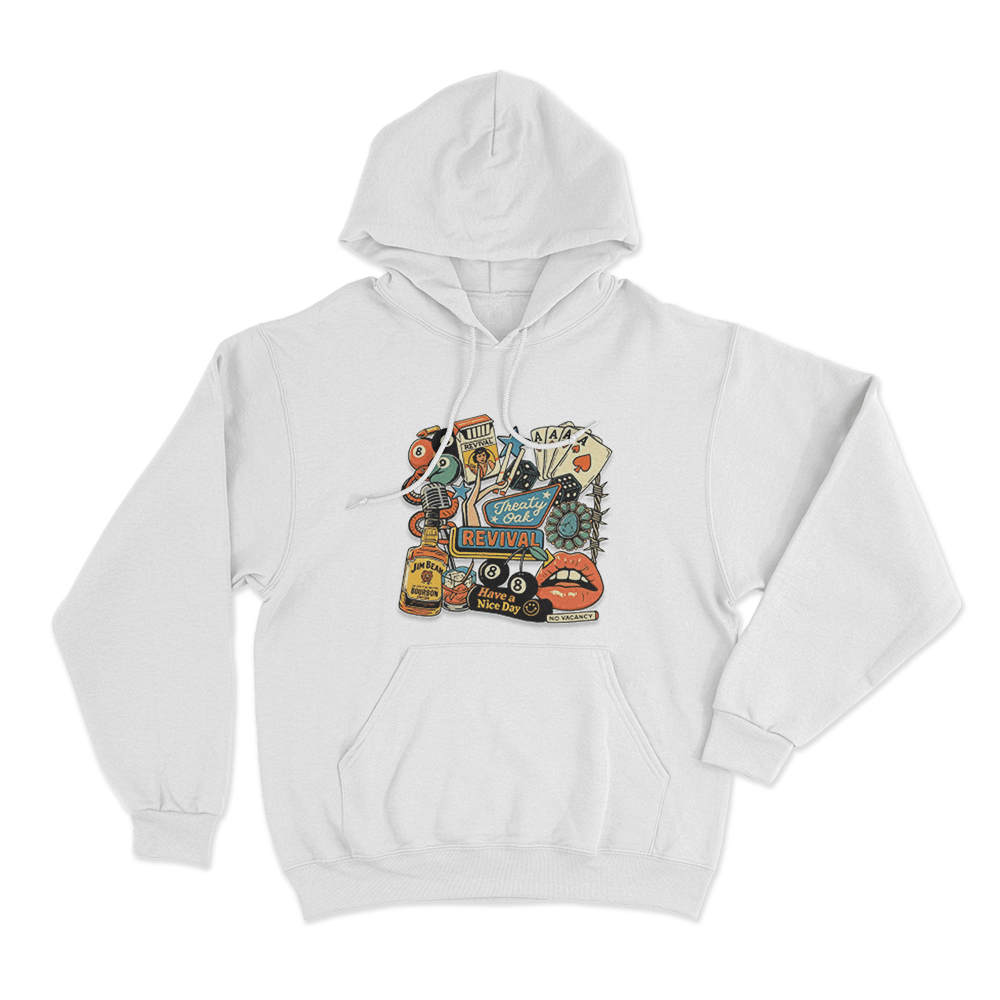 Treaty Oak Revival Collage Print Unisex Hoodie White Treaty Oak Revival Collage Print Unisex Hoodie White
