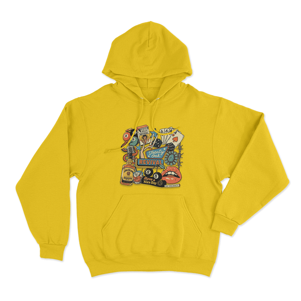 Treaty Oak Revival Collage Print Unisex Hoodie Yellow Treaty Oak Revival Collage Print Unisex Hoodie Yellow